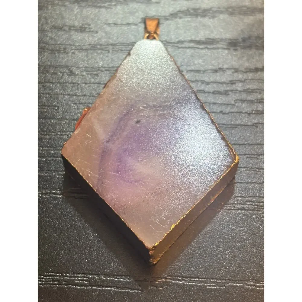 Amethyst Agate Slice Diamond Pendant Gold Tone